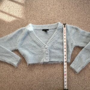 Cropped Fuzzy Light Blue Cardigan Sweater